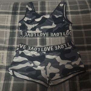 Camouflage Sports Bra and Shorts Set